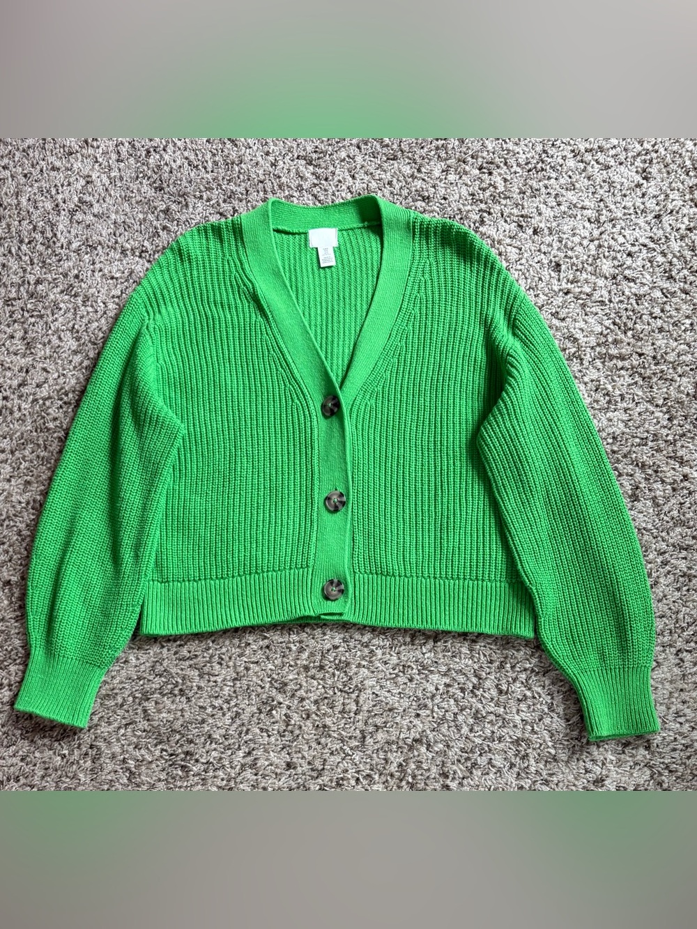 H&M Bright Green V-Neck Button Front Cropped Cardigan Size M